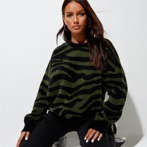 Motel Rocks Olive Green and Black Zebra Crew Neck Sweater
